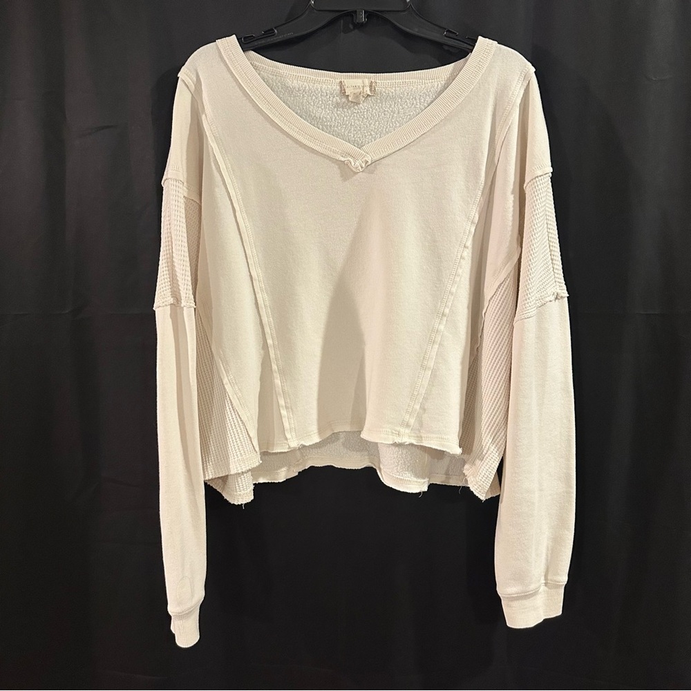 Altar'd State Cream V-Neck Sweatshirt